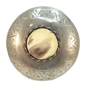 Vintage Large Silver Tone Moroccan Disc Belt Buckle with Geometric Design